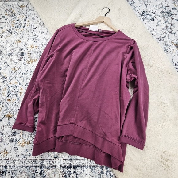 Belle by Kim Gravel French Terry Top with Inverted Hem Fig 2X - Picture 1 of 8